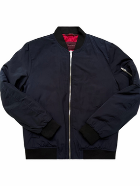 Zara Man Flight Bomber Jacket in Dark Navy Blue Quilted Red lining Size Medium